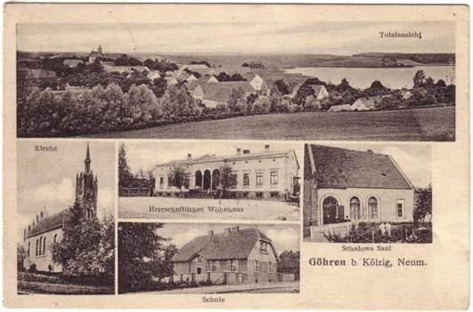 Beschreibung: Göhren Totalansicht, Kirche, Schule, herrenhaus, Schalows Saal 19240923 o